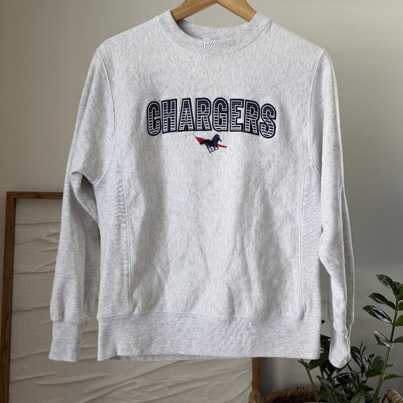 Men's CHAMPION Reverse Weave San Diego CHARGERS Gray Pullover Sweatshirt Small S